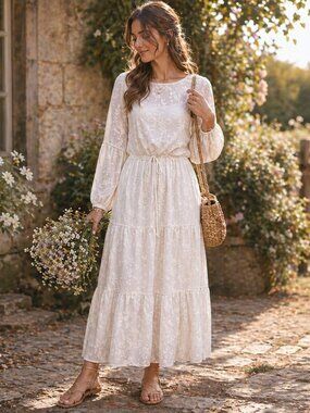 Quiz White Lace Tiered Dress 14 Boho Cottagecore Summer Romantic Chic Casual